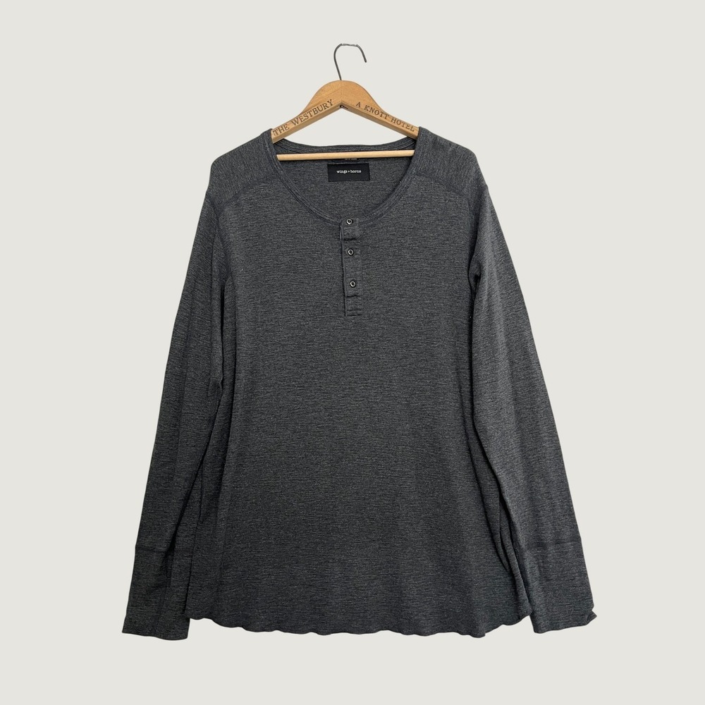 Wings + Horns Mens XXL Charcoal Gray Slub Cotton Long Sleeve Henley Shirt Canada